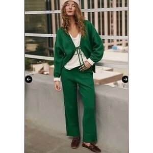 Free People Deep Green Knit Cardigan and Pants Set
